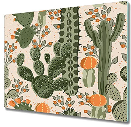 Coloray Tagliere 60x52cm Copri Piano Cottura Cucina Vetro Temperato - Cactus Arancione Cactus Cactus
