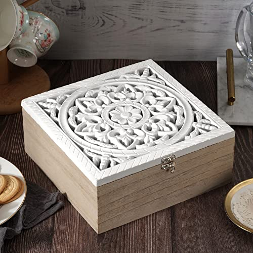 Scatola Porta bustine da tè vintage - Portabustine da tè con 9 scomparti e vetrina - Portabustine da tè - Portabustine da tè - Contenitore per il tè (bianco)