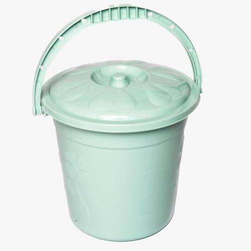Plastic Bucket with Lid Handle Small Large Storage Bucket Bin Container Measures, Green, 10L