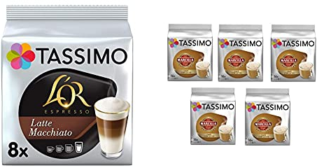 TASSIMO L'Or Café Latte Macchiato 5 paquetes de 8 unidades (Total 40 unidades) + Marcilla Café con Leche 5 paquetes de 16 cápsulas: Total 80 unidades