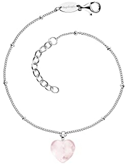 Engelsrufer Damen-Armband mit Herz-Anhänger aus Sterling-Silber und Rosenquarz in der Farbe Silber-Rosé, Länge: 17 + 3cm, ERB-HEART-RQ