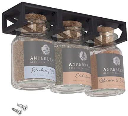 Mobilefox Gewürzregal Unterschrank Schrankhalter passend für 3 Ankerkraut Korkengläser Gewürzgläser Schwarz