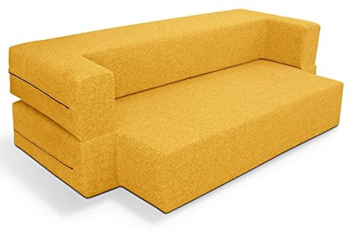 EVERGREENWEB - Sofá 2 Plazas, Sofá Cama con Revestimiento Repelente al Agua Desmontable y Lavable, Muy Comodo para Sentarse, Sofá Convertible en un Cómodo Colchón Doble Amarillo | Tetris