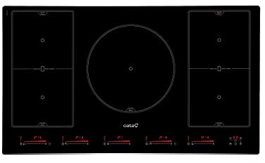 Cata Placa de Inducción INSB 9012 BK, Control Táctil Deslizante, Indpendiente de 90 cm de Ancho, 5 Zonas de Cocción, 9 niveles de Potencia Regulables + Booster, Potencia Total 9 Kw, Color Negro