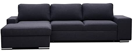 PM Möbel Ecksofa Facile mit komfortable Schlaffunktion und großer Bettkasten - Modernes Schlaffsofa für Wohnzimmer - Freistehendes Eckcouch aus Öko-Leder