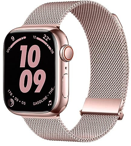 Nepfaivy Ersatzarmband Kompatibel mit Apple Watch Armband 49mm 45mm 44mm 46mm 42mm für Damen Herren, Metall Mesh Edelstahl Band mit Magnet für iWatch Serie 10/9/8/Ultra/SE/7/6/5/4/3/2/1, RoséGold