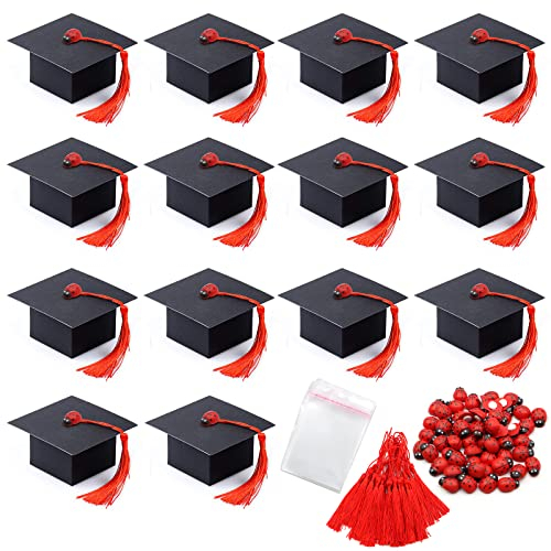60 Pezzi Scatole di Cappello Laurea, VEGCOO Scatole Laurea Bomboniera Scatola di Caramelle di Laurea in Carta, Gadget Laurea per Decorazione Festa Laurea