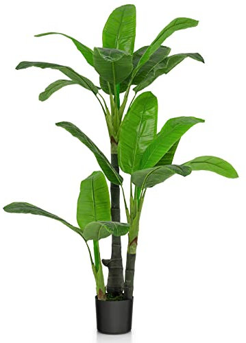 GIANTEX Pianta Artificiale 150cm, Palma Tropicale con Vaso in Cemento, Monstera Serpente con 18 Foglie, Decorazione Verde Artificiale per Casa e Ufficio