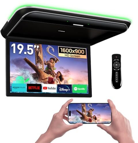 XTRONS Android Car Overhead Player 19.5 Inch Octa Core Car Roof Mount Monitor Wide IPS Screen 8K Video Built-in Stereo Speakers Flip Down Overhead Car Monitor Support 4G WiFi HDMI Input USB RCA Input