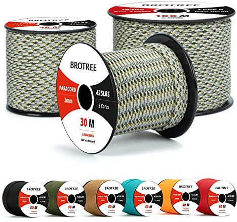 Brotree Paracord 3mm 50M 100% Nylon Seil Schnur Typ II Paracord 425 mit 3 Kern für Survival, Outdoor, Armband, Basteln - Bruchlast 192kg (ACU (Army Combat Uniform))