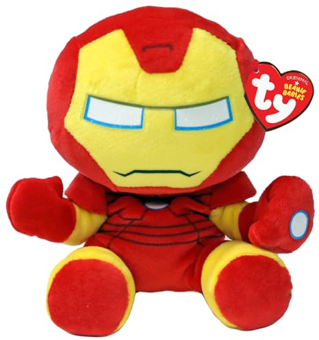 TY Iron Man Marvel Avengers Beanie Babies Regular, Licensed Beanie Baby Soft Plush Toy, Collectible Cuddly Stuffed Teddy