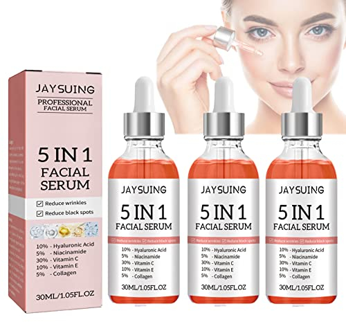 Jaysuing 5-in-1-Gesichtsserum, 5-in-1-Gesichtsserum für kraftvolles Anti-Aging, Vitamin-C-Serum für das Gesicht mit Hyaluronsäure, Niacinamid (3pcs)