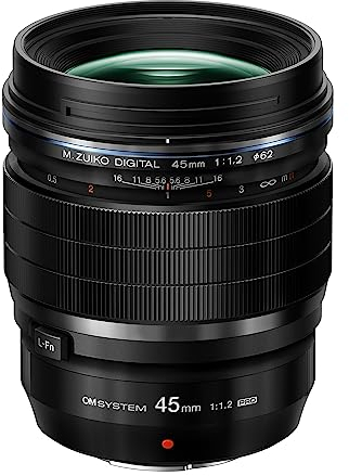 OM SYSTEM Objetivo M.Zuiko Digital ED 45 mm F1.2 Pro, Longitud Focal Fija Rápida, Apto para Todas Las Cámaras MFT, Modelos OM SYSTEM/Olympus OM-D & Pen, Serie G de Panasonic, Negro