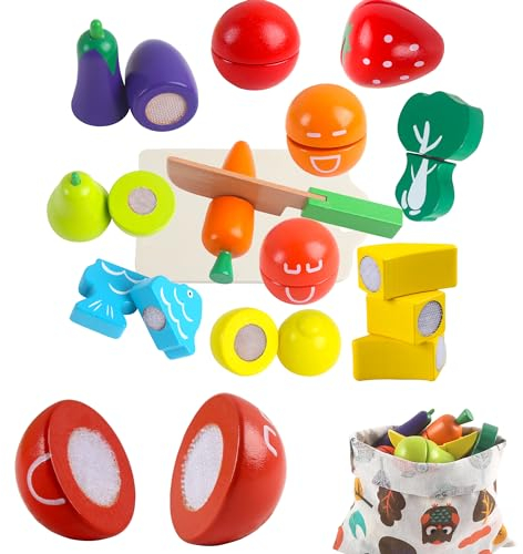 newlng Frutas y Verduras Juguete de Madera Cocina de Juguete para Cortar Regalo de Cumpleaños y Navidad y Día del Niño y Graduación del Jardín de Infantes para 2, 3, 4, 5 años Niña