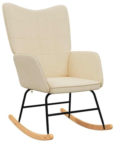 vidaXL Schaukelstuhl, Sessel Schwingstuhl mit Armlehne, Schaukelsessel Relaxstuhl mit StahlBeinen, Relaxsessel Schwingsessel Wohnzimmer, Modern, Creme Stoff