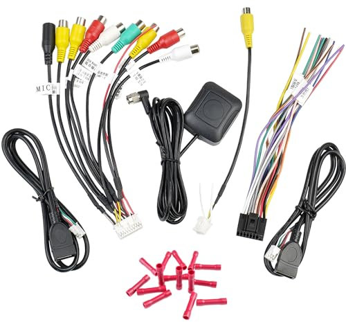 Jayubien Radio Wiring Harness Kit 16Pin ISO Android Car Stereo Wire Harness with Butt Connectors 10Pin 20Pin RCA Adapter GPS Antenna Cable 4Pin/6Pin USB Cord