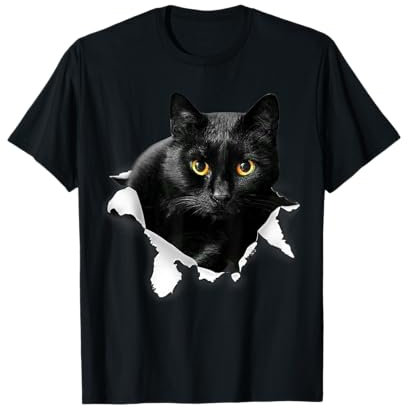 Schwarze Katze zerrissenes Tuch Geschenke für Katzenliebhaber, Katzenvater, Katzenmutter T-Shirt