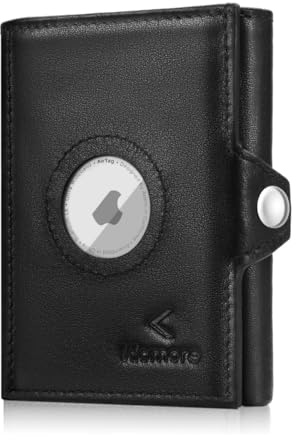 KLOMORE Airtag Geldbörse Herren Leder Klein (Airtag Nicht enthalten) Slim Wallet mit Münzfach RFID Schutz Geldbeutel Portmonee Kartenetui Echtleder Portemonnaie Kreditkartenetui