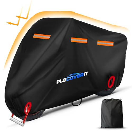 Plscoverit Motorcycle Cover, 600D Heavy Duty Waterproof Motorbike Cover, Dustproof Motorcycles Vehicle Cover Scooter Shelter Protection with Reflective Strips&Lock-Holes&Storage Bag 97.5 x 41 x 50