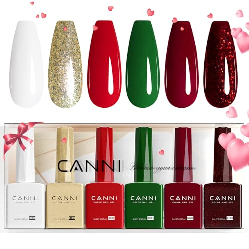 CANNI UV Nagellack Set 6 Farben glitzerndes Weißgoldgrün, tiefes Rot glitter white gold green deep red Gellack Gel Polish Gelnägel für Nägel 2315