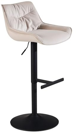 FineBuy Barhocker Samt Hocker mit Lehne 86-106 cm, Küchenhocker Höhenverstellbar Modern 100 kg, Design Barstuhl Tresenhocker mit Metall-Trompetenfuß, Bistrohocker Gepolstert Beige