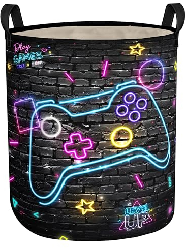 Kuh Wäschekorb faltbar Kinder Wäschekorb leichtes Gewicht Kleidung Lagerung Eimer wasserdicht Zimmer Spielzeug Veranstalter Jungen Mädchen Geschenk Bin für Dekoration (Neo-Gamepad, 43L)