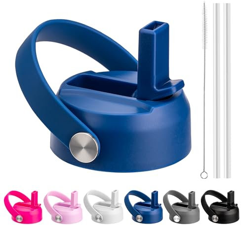 Straw Lid for Hydro Flask Wide Mouth 12 18 20 32 40 64oz Water bottle, Replacement Lid with Flexible Handle and Straw Compatible with Hydroflask Wide Mouth(Blue)