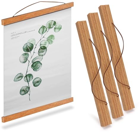 ZOLGINAH 3 Stück Posterleiste Posterleisten Bilderrahmen A3 holz 30x40cm, Magnetisch Bilderleiste Poster Aufhänger Posterschiene 31cm, Posterrolle für Aufhängen von Poster, Fotos