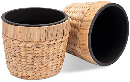 Decorasian 2er Set Blumentopf rund geflochten aus Seegras mit Kunststoffeinsatz zum bepflanzen - Pflanztopf - 2 Stück 20cm