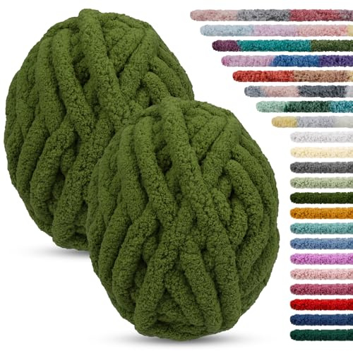 LEREATI 2pz Fettuccia per Borse a Uncinetto 2cm x 25.6m Filato Gigante Ciniglia Gomitoli Filo Cotone Grosso 226g Chunky Yarn Filati per Borse Uncinetto, Coperte, Letto per Cani