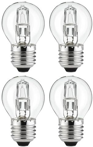 Lampwise 4X 28W (40W) Halogen Clear Golf Ball Bulb - E27 Base, Warm White, Dimmable