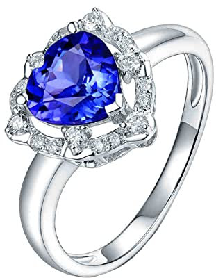 Bishilin Tansanit Ring Echt Weißgold 750, Trauring Damen Herz mit 1.23ct Tansanit, Eheringe Nickelfrei Verlobungsring für Frauen Größe55 (17.5)