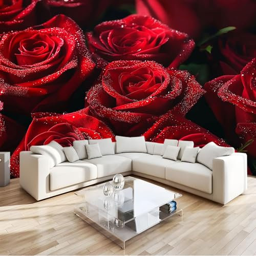 Fototapete Rose Rot 400x280 cm 3D Vliestapete Wandbild, Mustertapete Moderne Wandtapete, Wohnzimmer Schlafzimmer Kinderzimmer Büro Flur Wanddeko