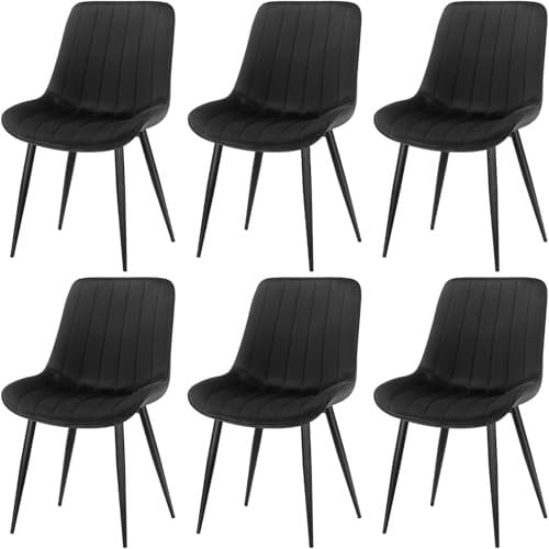 FRUOGO Esszimmerstühle 6er Set,Samt Polesterstuhl,Robuste Metallbeine,Modernes Streifendesign für Esszimmer,Wohnzimmer,Küche,Lounge,Schwarz