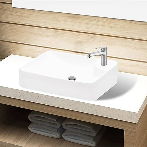 Iiaky Keramik Waschbecken mit Hahnloch weiß Waschschale Aufsatzwaschbecken Waschtisch