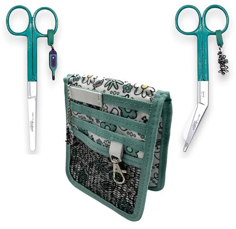 Nurse Life Pack MAXI Organizador más Tijeras Mayo y Pico Pato - Punta Roma | - I love it -, Punta Redonda Profesional, Primeros Auxilios, Vendaje. Acero pulido. Verde Moda.