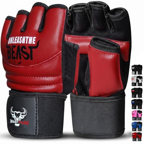 BEAST RAGE Punch Bag Taekwondo Karate Mitts Handskar för män och kvinnor,Halvfinger MMA Kickboxning Sparring Kampsport Boxning Träningshandskar - Träning Light Workouts,Muay Thai