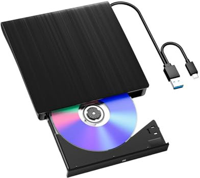 Lecteur Blu-Ray CD/DVD Externe avec USB 3.0 Type-C Graveur DVD Externe CD/DVD +/-RW Lecteur Portable pour Ordinateur Portable Bureau PC et Mac OS pour MacBook pour Windows 11/10/8/7/XP Linux OS