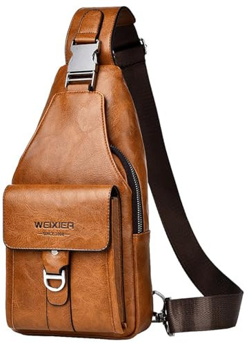Hjkiopc Sling Tasche für Herren,Leder Brusttasche,Wasserdichte Schultertaschen,Lässige leichte Tasche,Handy,Crossbody für Wandern,Radfahren,Camping (Hellbraun 1)