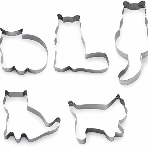 Selecto Bake 5 PCS Cute Cat Shaped Cookie Cutter Set Stainless Steel Cookie Cutter Molds for DIY Baking Cake Fondant Sugarcraft Biscuits Decoration