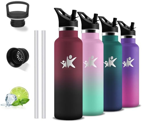 Gourde Isotherme, 500ml Gourde Enfant, Anti Fuite, Gourde Inox, Double Isolation, Gourde Paille, Facile à Nettoyer, Gourde Metal, Gourde sans Bpa, Bouteille d'eau pour École, Voyage, Bureau, Camping