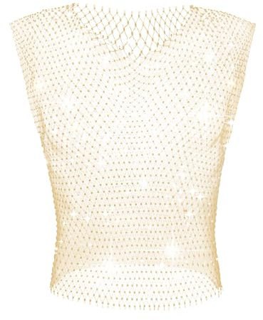 GENEMEN Herren Strass Tops Fishnet Tanktop Sheer Shirt | Männer Strassweste Glitzer Oberteil Mesh Weste Rave Durchsichtige Weste Pailletten Top