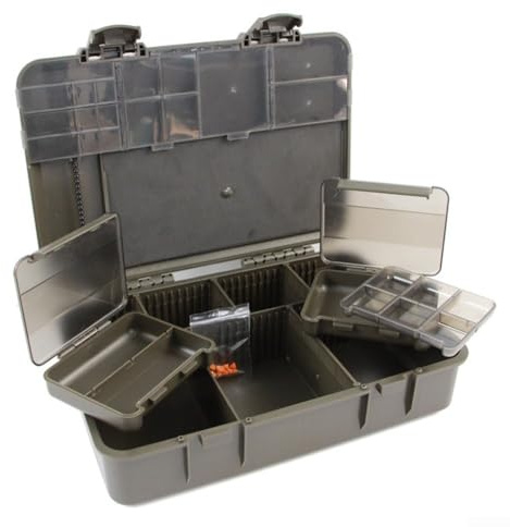 Feeshoppher Carp Fishing Storage Box Caccia All'aperto Con 2 Griglia E Doppio Strato Design ABS Verde 28.5x20.5x7cm 756G Con Scala Su Scatole Per La Fabbricazione Rig
