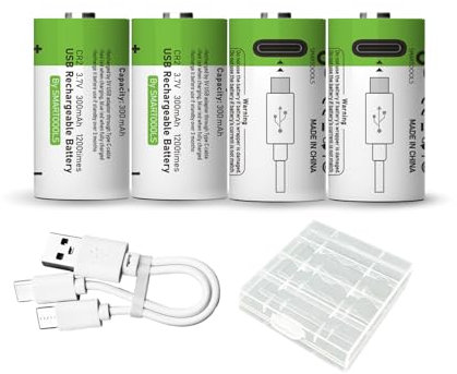 4 batterie CR2 CR15H270 CR15266 CR15270 CR2W, USB Type-C CR2 agli ioni di litio ricaricabili, 3,7 V 1100 mWh 300 mAh batterie ricaricabili al litio, con cavo di ricarica