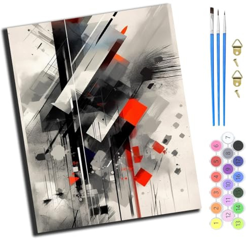 XIAOYOUQIAN Peinture géométrique abstraite,Peinture par Numéro Adulte,Peinture Numero Débutants,Kit de Peinture Enfants Comprend des Peintures Acryliques et des Pinceaux (40 x 50 cm),Avec Cadre