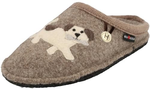 HAFLINGER Damen Hausschuh Filz Pantoffel Hund Flair Fido 313105, Größe:40 EU, Farbe:Beige