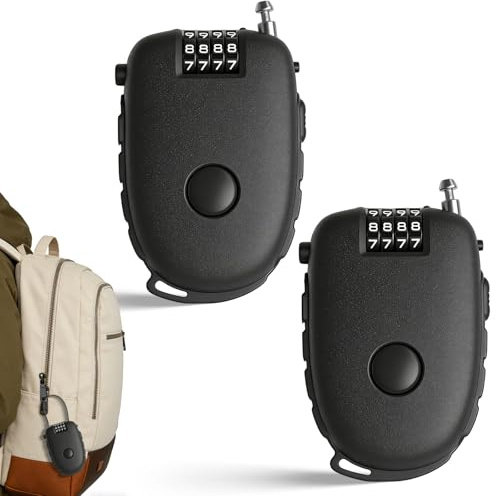 Gnaxyzthor 2 Artículos Candado con Cable Retráctil, 4 Dígitos Retráctil Candado Cable, Con Cable de 75 cm de Largo, Cerradura de Acero de Combinación para Casco, Motocicleta y Equipaje