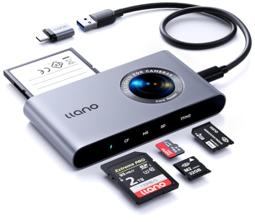 llano R305 5 in 1 SD Card Reader for SD/TF/MS/CF/M2 Cards(5Gbps) | for Photographers, USB-C, Plug&Play, Reads/Writes 4 Cards Simultaneously, Windows, Linux, MAC OS and Chrome OS