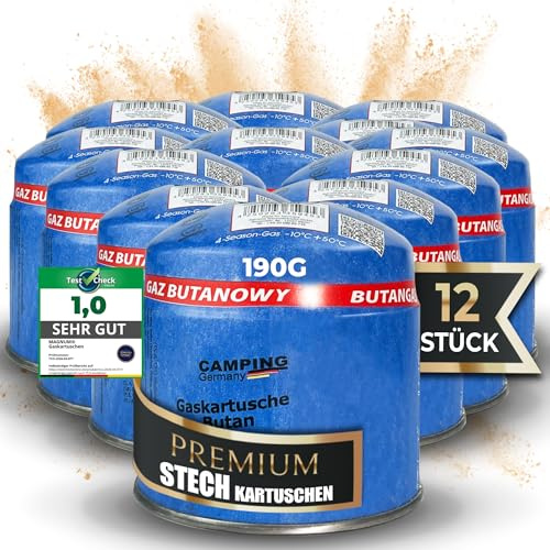 Magnum® Gaskartuschen [12 x 190 g] Stechkartusche Butangas | Butangas | Stechkartuschen 190 g | EN 417:2012 | mit Sicherheitsventil | Campingkocher, Lötbrenner, Unkrautbrenner