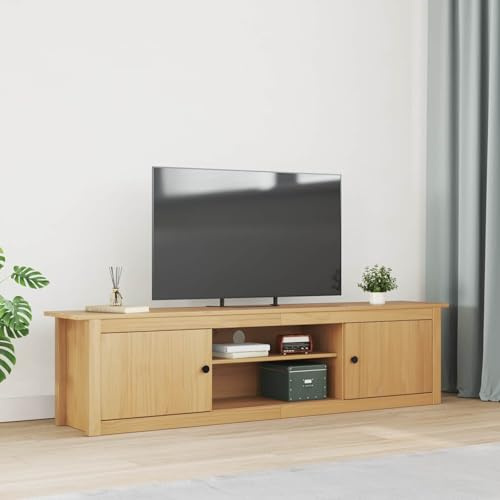 GeenYuu TV Rack Hill - Mueble para colgar en la pared, madera de pino maciza, 158 x 40 x 39,5 cm, con 2 puertas giratorias, para sala de estar, dormitorio, TV, barra de sonido, consola de juegos